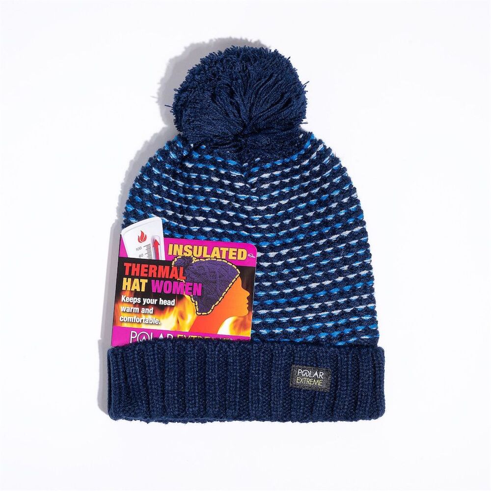 Navy Polar Extreme Women's Insulated Thermal Pom Pom Beanie Hat
